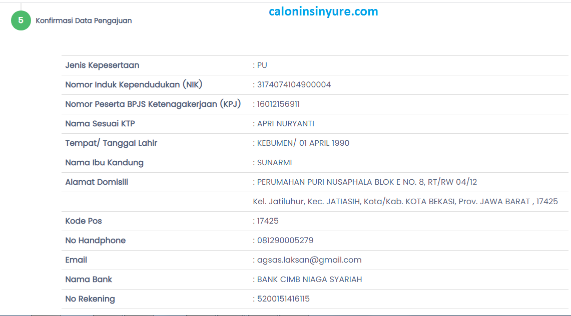 Gambar bagian konfirmasi data-data sudah benar